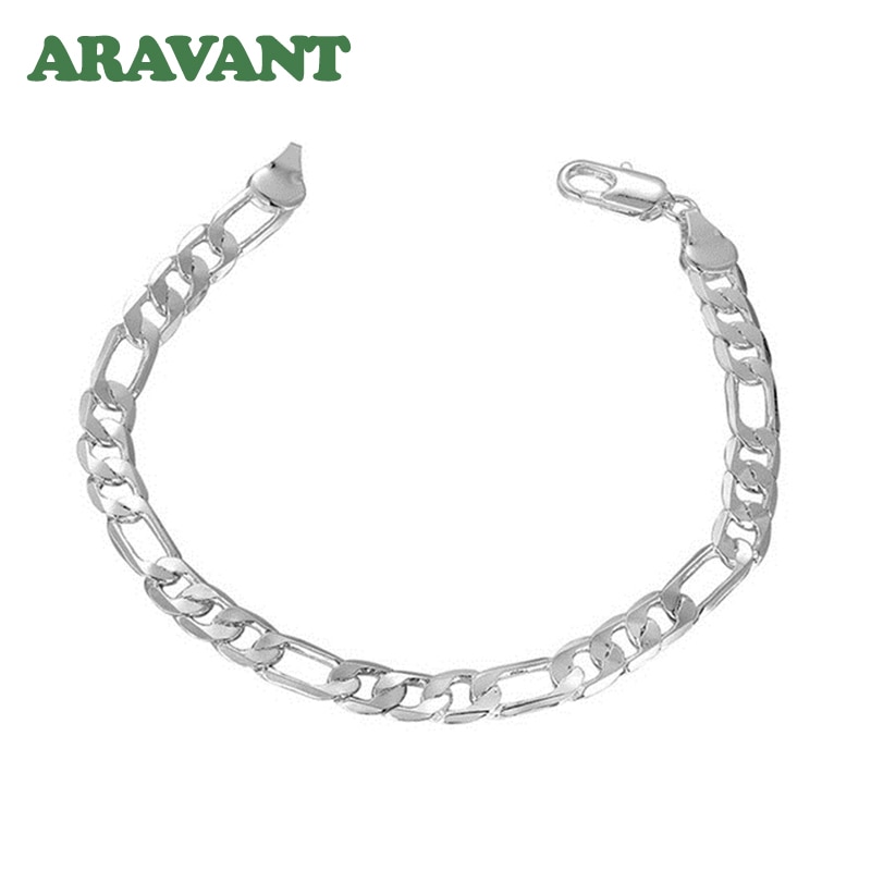 4MM 6MM 8MM Männer Armbinde Silber 925 Bordstein kubanisch Verknüpfung Kette Armbänder Männer Frauen Schmuck