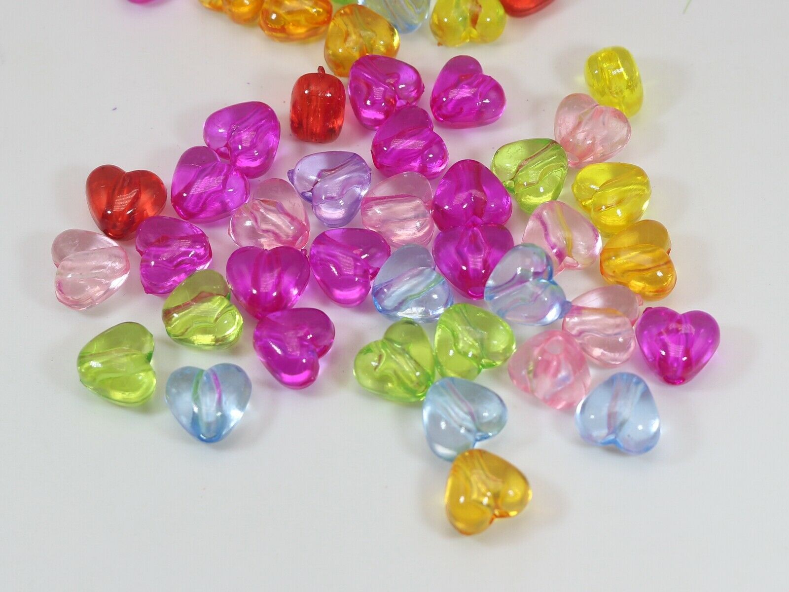 200 Mixed Color Transparent Acrylic Smooth Heart Beads Charm 10X9mm Jewelry Make