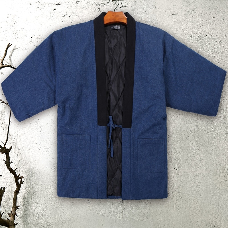 Chaqueta Kimono Haori Lisa Vintage para hombre, abrigo de invierno grueso con relleno de algodón, Kimono, chaqueta, disfraz de Cosplay de samurái japonés, abrigo holgado