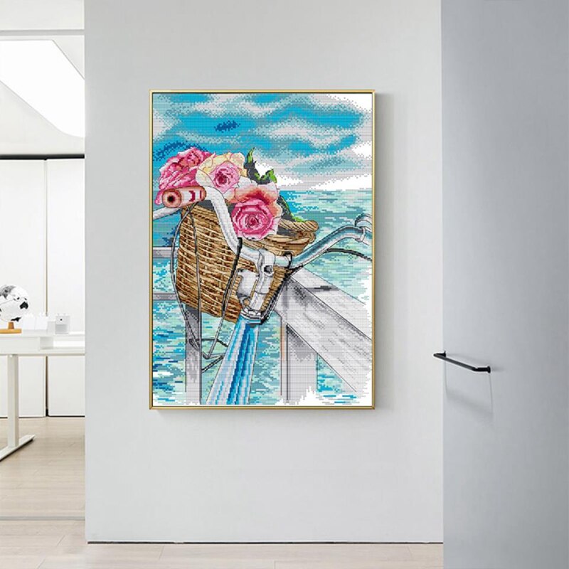 Cross Stitch Stamped Kits 14CT Printed Embroidery Cloth Needlepoint Kits Easy Patterns For Romance By The Sea