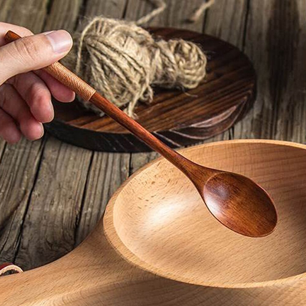 Baby Teaspoon Spoon Food Feeding Spoon Fork Utensils Long Handled Wooden Soup Spoon Children Tableware