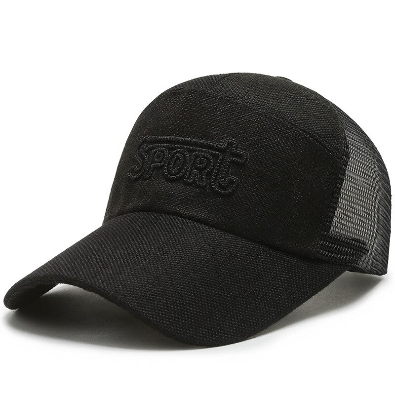 Streetwear netting solhatt fiskenett baseball bokstav caps topp hodeplagg sport unisex caps justerbar pustende basketball hattemaker: Svart