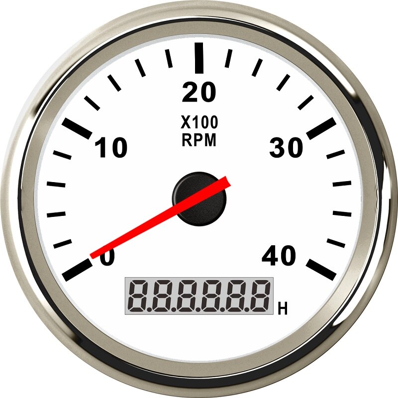 Universal Tachometer 85mm Car Boat Tacho Sensor Marine with Hourmeter 3000 4000 6000 8000 RPM Tachometer 12V/24V Red Backlight: 4K-WS