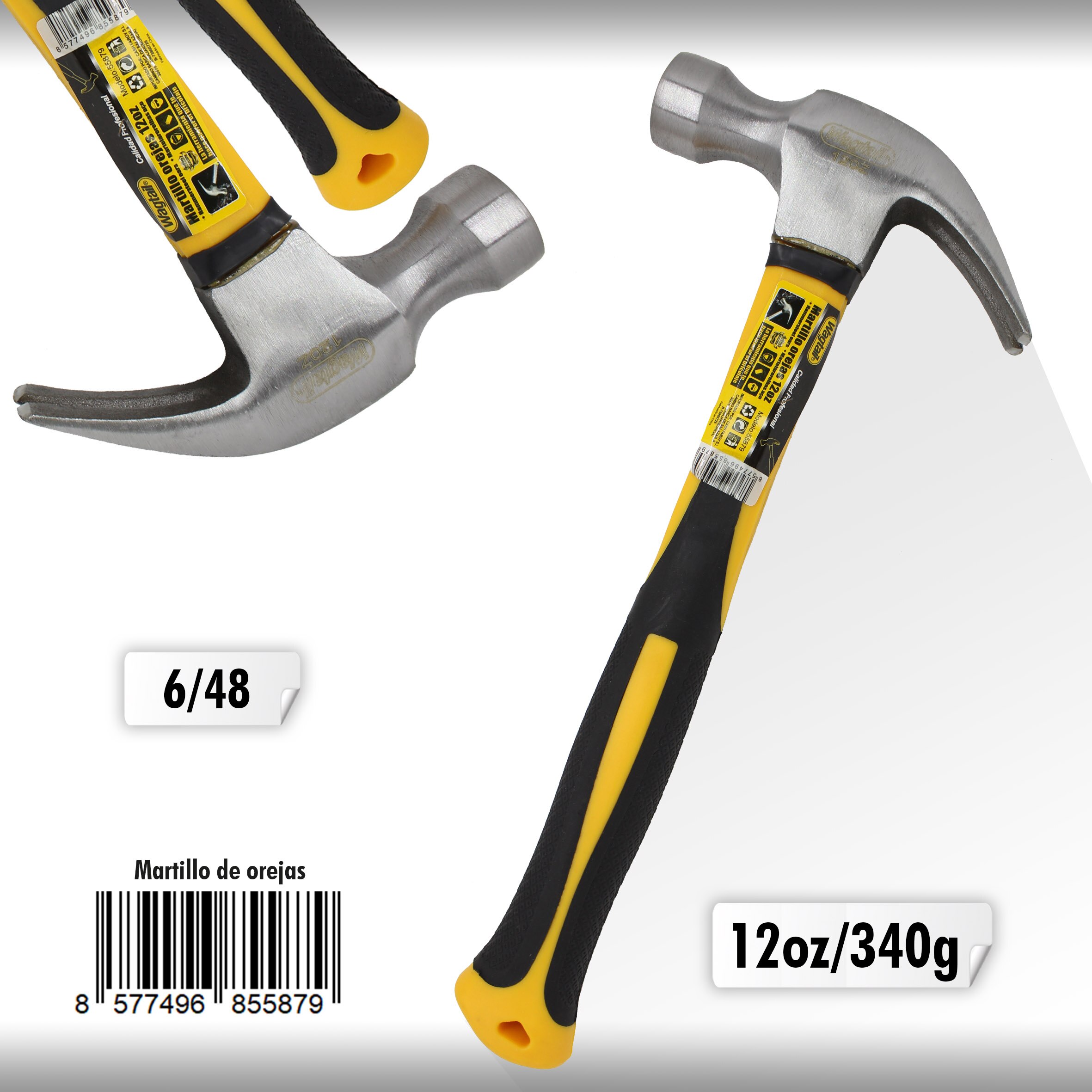 Wagtail Martillo de carpintero, martillo de orejas con mango de fibra de vidrio, martillo de clavos, martillo de garra, herramientas taller mecanico, herramientas de mano, herramientas carpinteria: 340g (12oz)