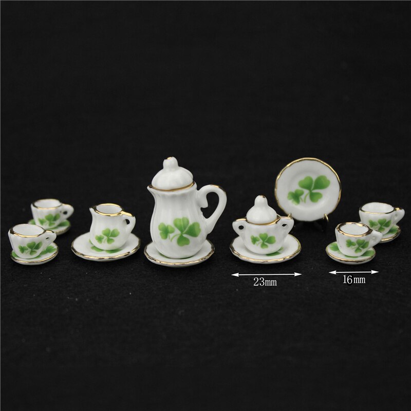 15 Pcs 1:12 Miniatuur Porselein Thee Cup Set Sits Bloem Keuken Servies Poppenhuis Meubels Speelgoed Voor Kids 19 Patronen