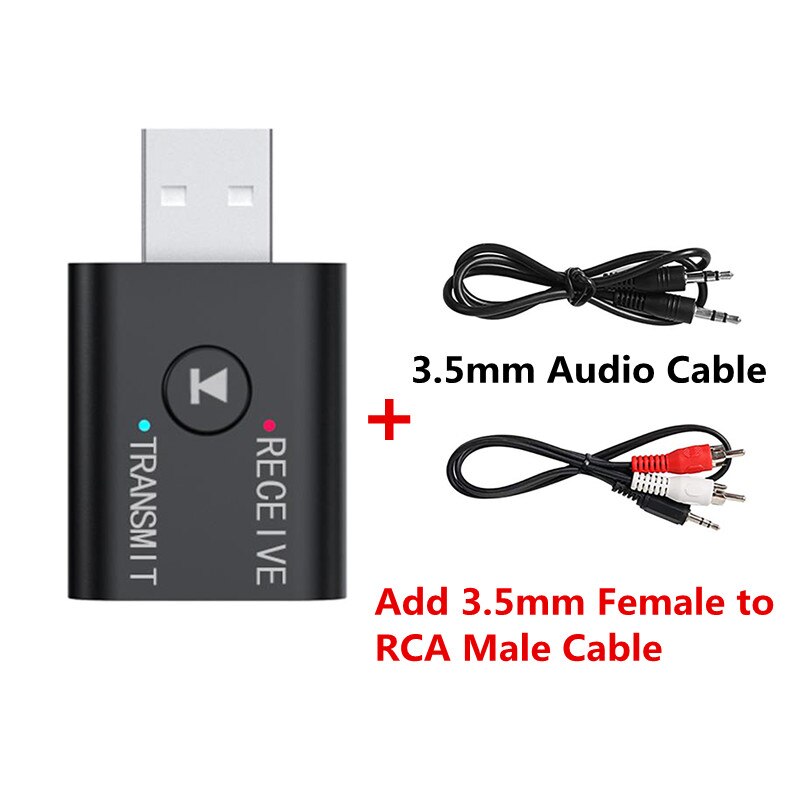 VIKEFON Bluetooth 5.0 Audio Receiver Transmitter Mini Stereo Bluetooth AUX RCA USB 3.5mm Jack For TV PC Car Kit Wireless Adapter: With RCA Cable