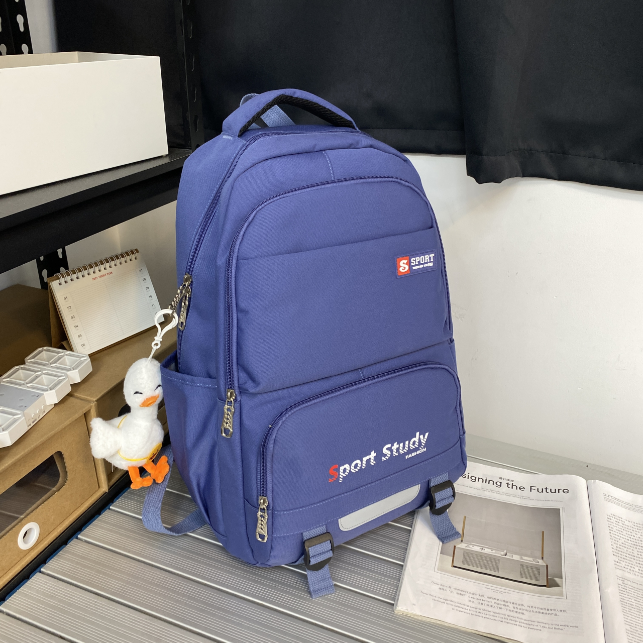 2022 School Backpack For Girls Canvas Plaid Working Travel Backpack Bags For Women Multiple Pockets School Girls Backpack: Blue