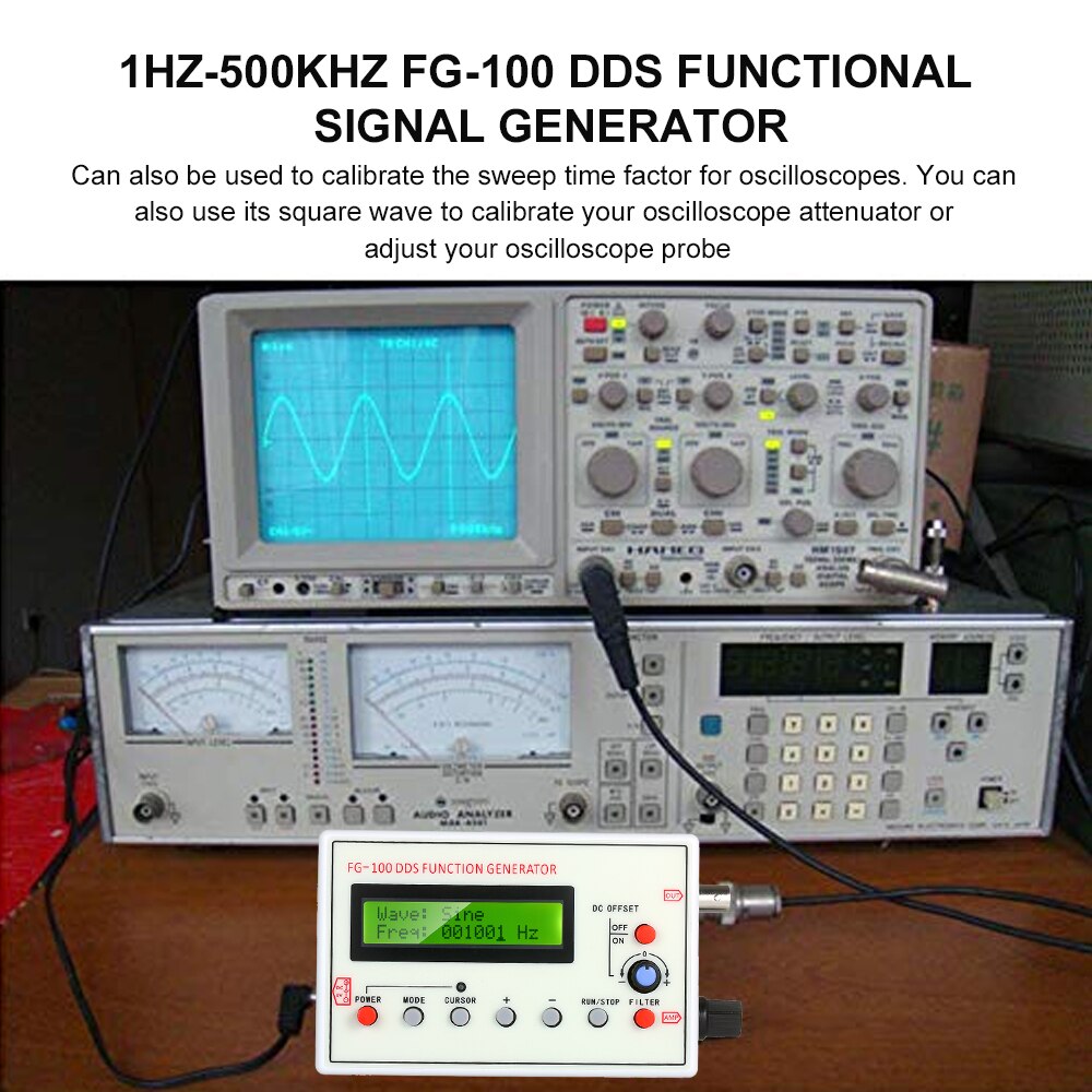 1HZ-500KHZ FG-100 DDS Functional Signal Generator Sine Triangle Square Sawtooth ECG Noise Output Source Module Frequency Counter