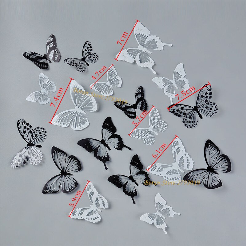 Juego de pegatinas de PVC para pared, adhesivos decorativos impermeables de mariposas en blanco y negro para decoración de bodas y fiestas, artístico, 36 unids/set