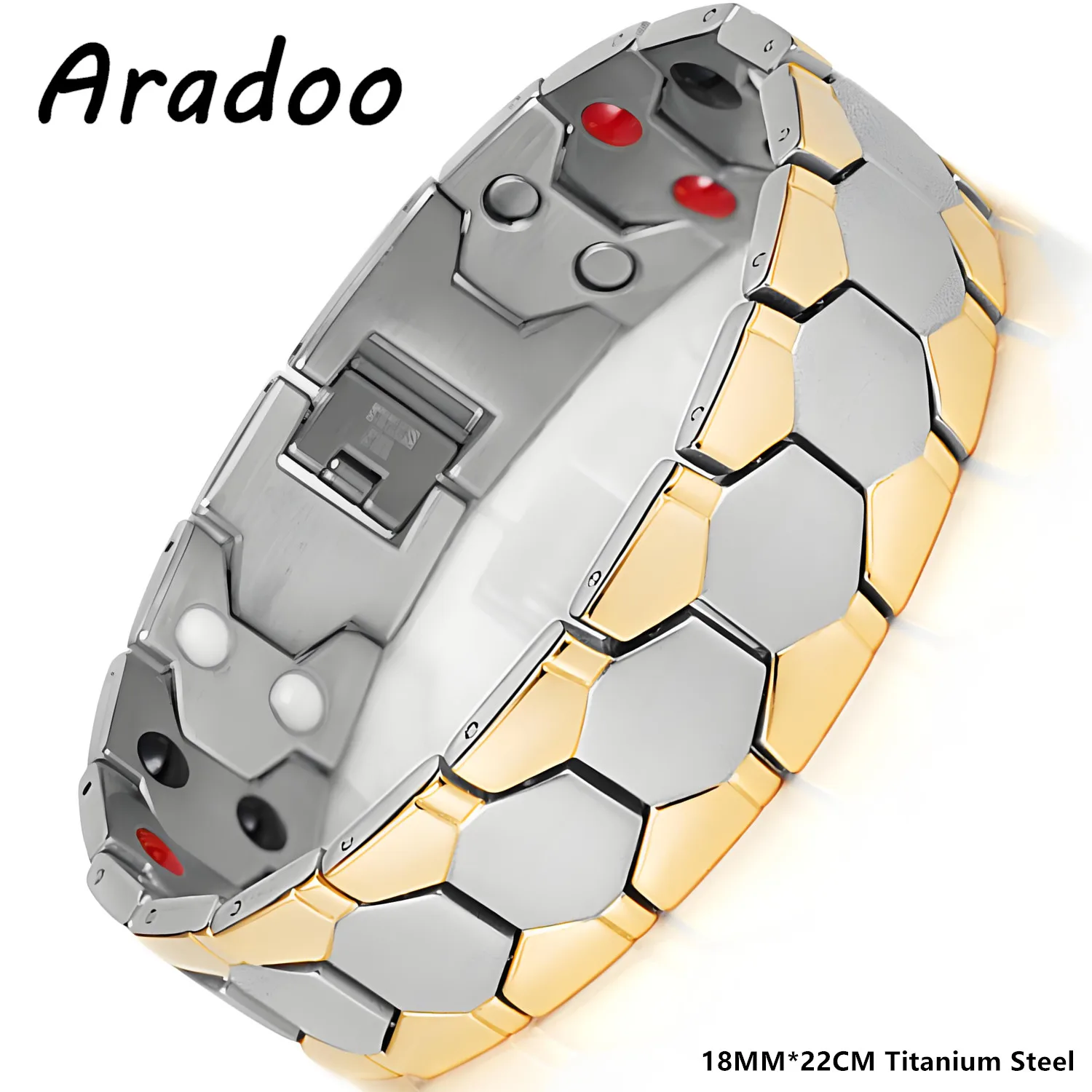 ARADOO Pulsera magnética de acero de titanio para hombres Pulsera de minerales de acero inoxidable de joyería: Oro oscuro
