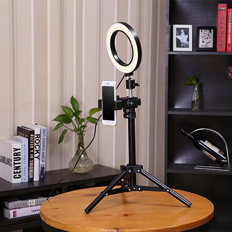 Anel de luz de led de 26cm/10 polegadas, regulável, para selfie, com tripé, usb, iluminação de anel de luz para fotografia com suporte para célula