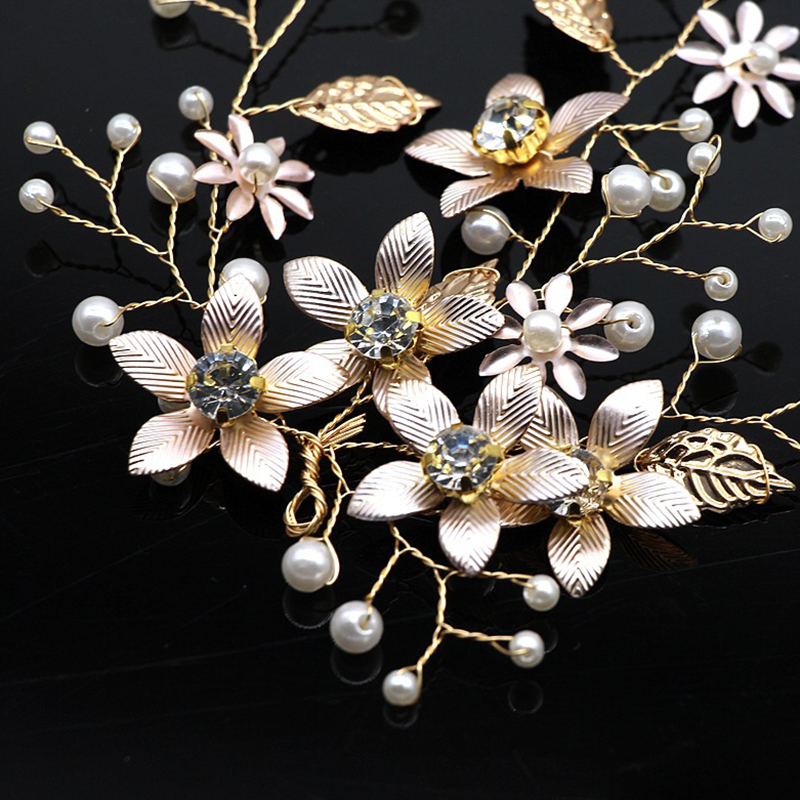 Håndlavet krystal bryllup hår tilbehør tiara pandebånd hovedstykke simuleret perle brude hår smykker