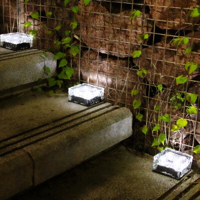 Solcellelys 4 ledsolar is murstenslampe husholdningssolar begravet isblomst led murstenslys vandtæt glasgulvlampe: Hvid