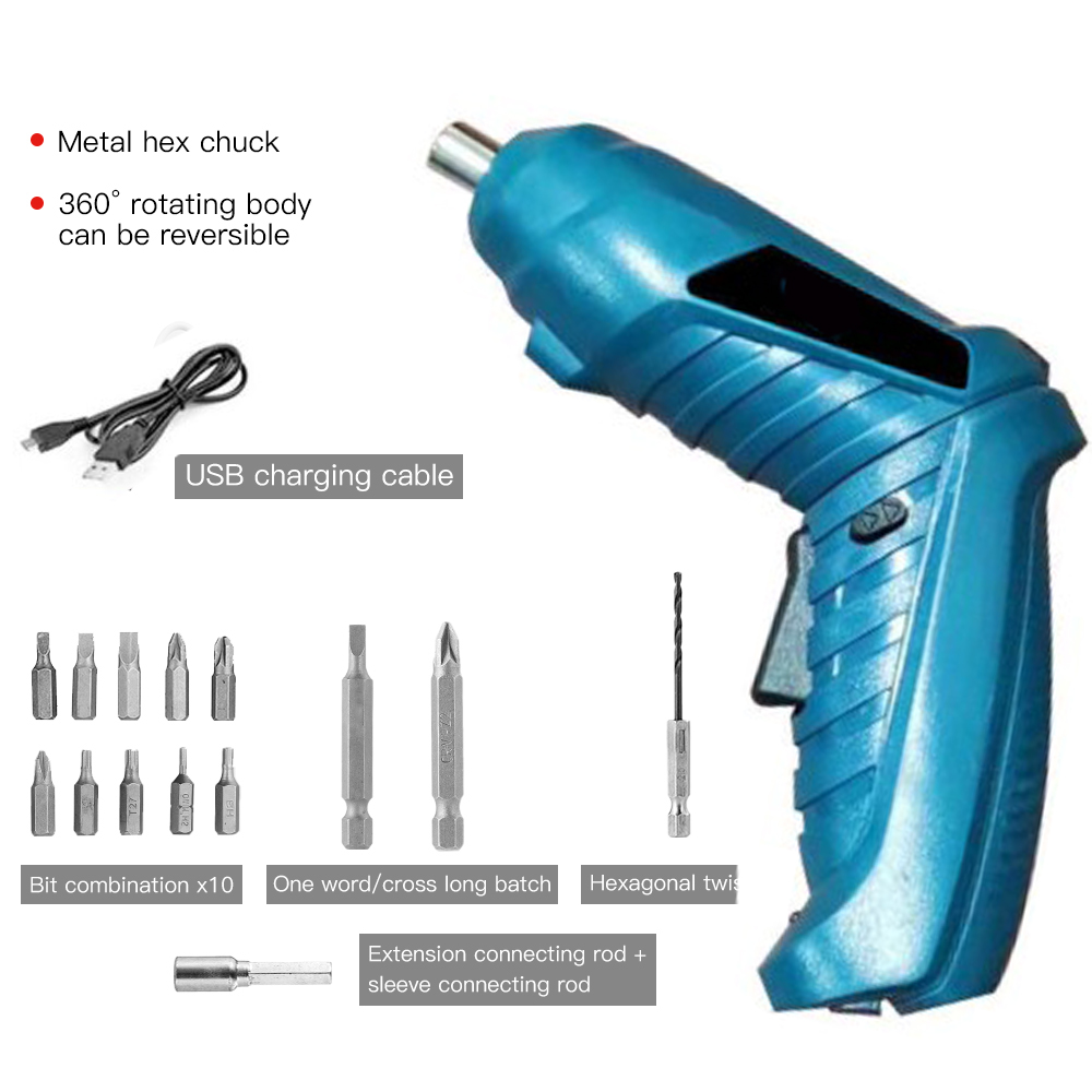 Vastar 47/16/3pcs/set Mini Electric Screwdriver USB 2-Speed Household Electric Screwdriver Drill for Door Assembly Power Tools: 16pcs blue set