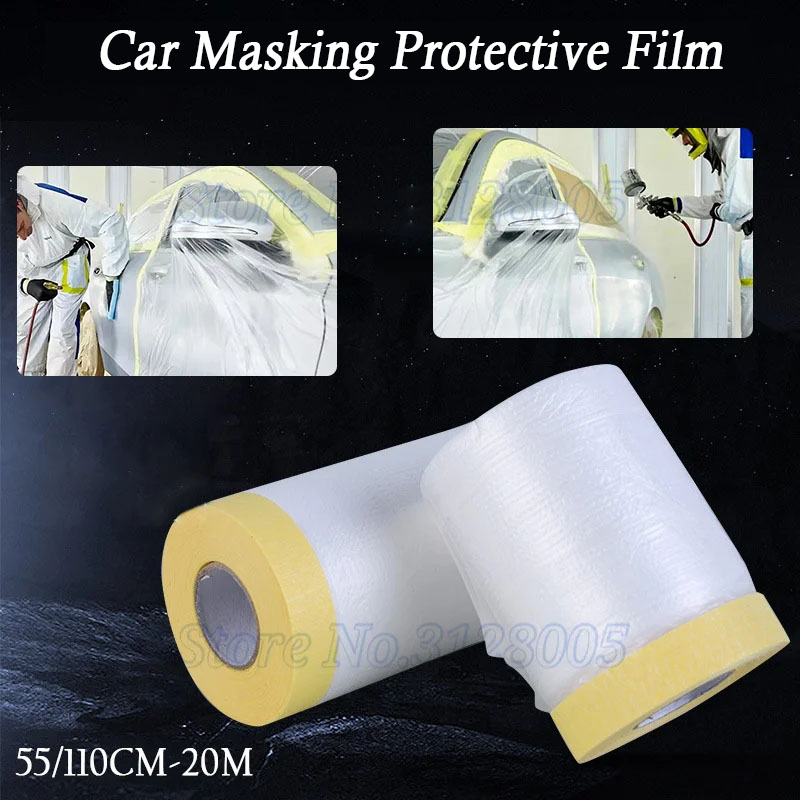 Voorgekleurde Automotive Masking Film Voor Autovlading Verfbescherming Die Spuitpapier Masking Plastic Tape Thuis stoffilm