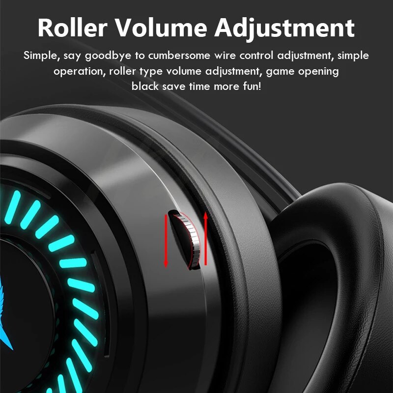 Gaming Headsets Gamer Headphones Surround Sound Stereo Wired Earphones USB Microphone Colourful Light PC Laptop Game Headset