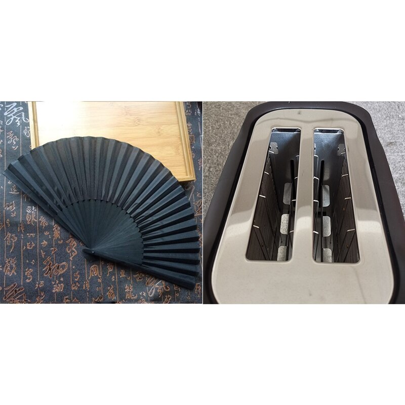 2 Stuks Bamboe Zijde Vouwen Fan Stof Fans Zwarte Hand Fan & 1 Set Broodrooster Automatische Ontbijt Thuis Broodrooster, us Plug