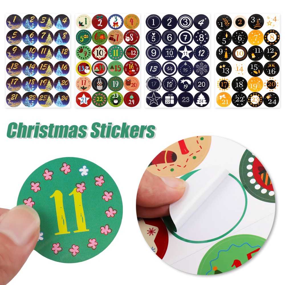 Merry Christmas Number Paper Stickers Advent Calendar Sticker Multi-Function DIY Packaging Cookie Sealing Label Decor