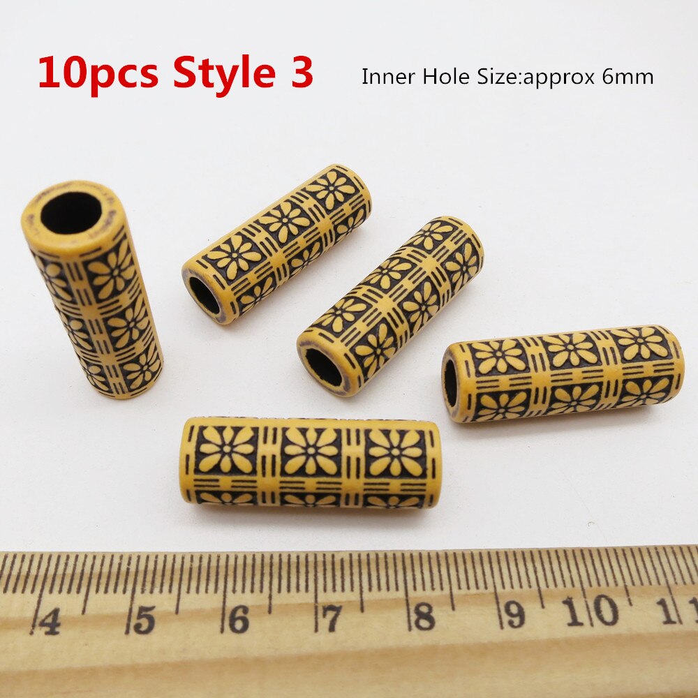 10 stk viking akryl træ hæklede fletninger hår dreadlock dreadlock skæg perler rørringe til hår mænd kvinder piger tilbehør: 10 stk stil 3