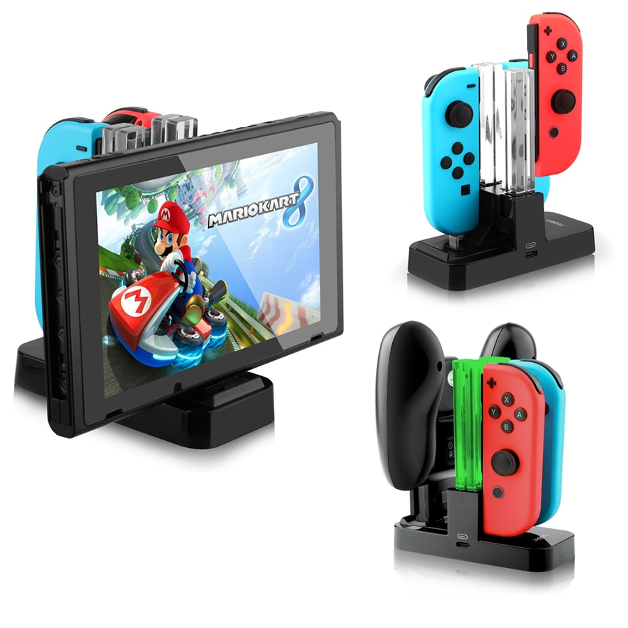Controller oplader til nintendo switch ladestation dock stand station til switch joy-con og pro controller med ladeindikator