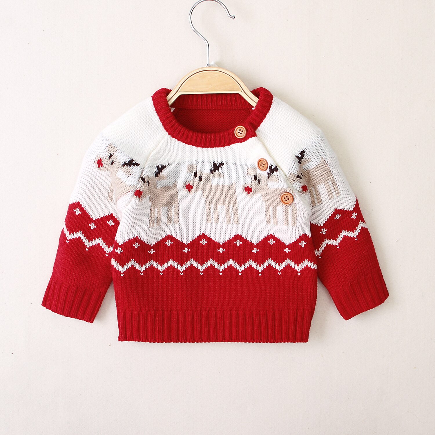 Christmas Winter Children Boy Girl knitted Sweater Round Neck Long Sleeve Loose Elk Sweater for Spring Auutmn Warm Casual: Red / 3M