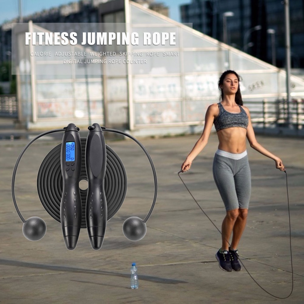 Digital Counting Jump Rope with Calories Counter Timer Adjustable Weighted Jumping Rope Fitness Boxing Training Workout Cordless