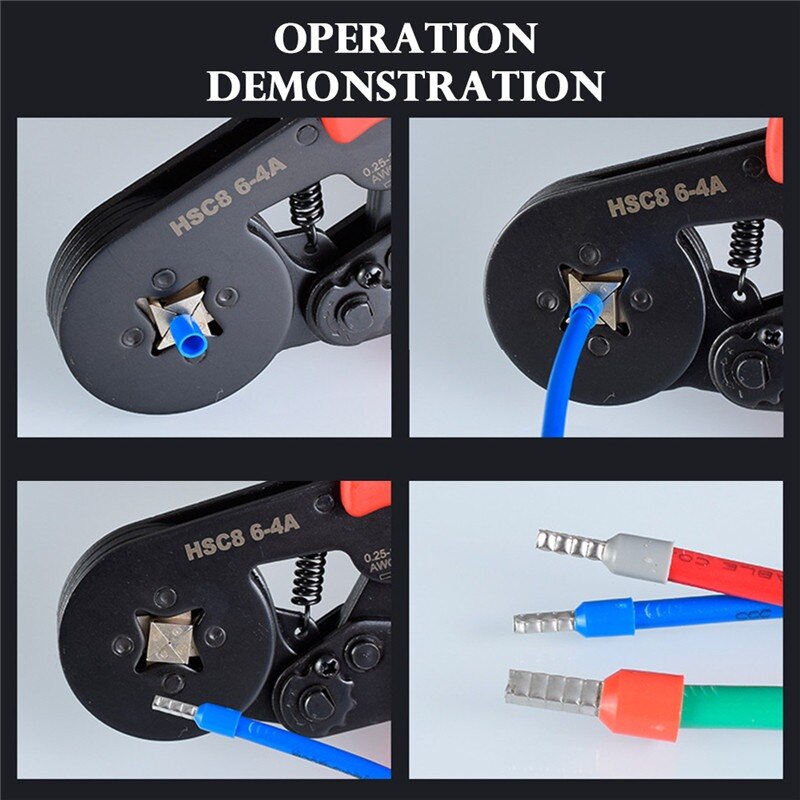 HSC8 6-4A ferrule Crimping Pliers 0.25-10MM² wire crimper tool Wire Stripper Hand Ferrule Crimp set Plier KIT With1200 Terminals