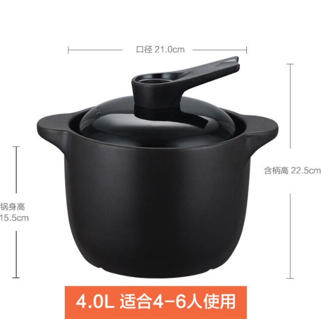 Cazuela guiso olla de cerámica de alta temperatura de salud bote de sopa olla cazuela guiso olla de sopa de avena olla abierta fl: Negro
