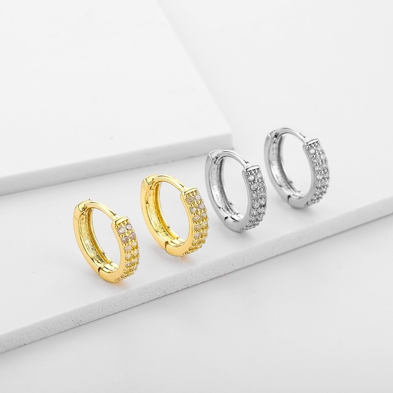 cubic zircon Small Hoop Earrings double crystal Gold Earrings For Women Girls Jewelry