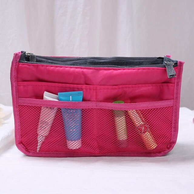 Multifunctionele Organizer Insert Bag Vrouwen Nylon Travel Organizer Insert Handtas Portemonnee Grote liner Lady Make-Up Cosmetische Bag: Rose red