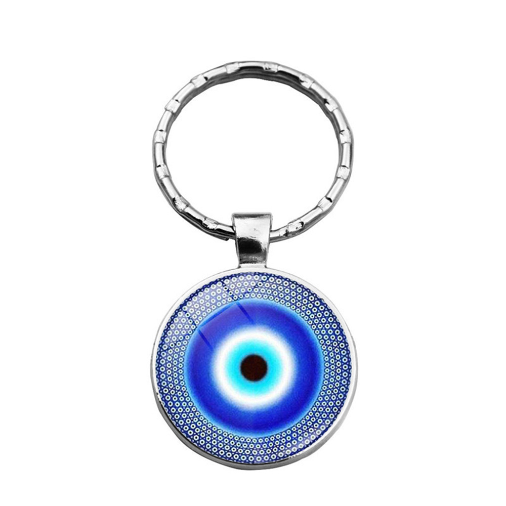 Beautiful Blue Evil Eye Religious Photo Round Glass Keychain Pendant Keyring Eyelash Big Evil Women Men Jewelry: GRAY