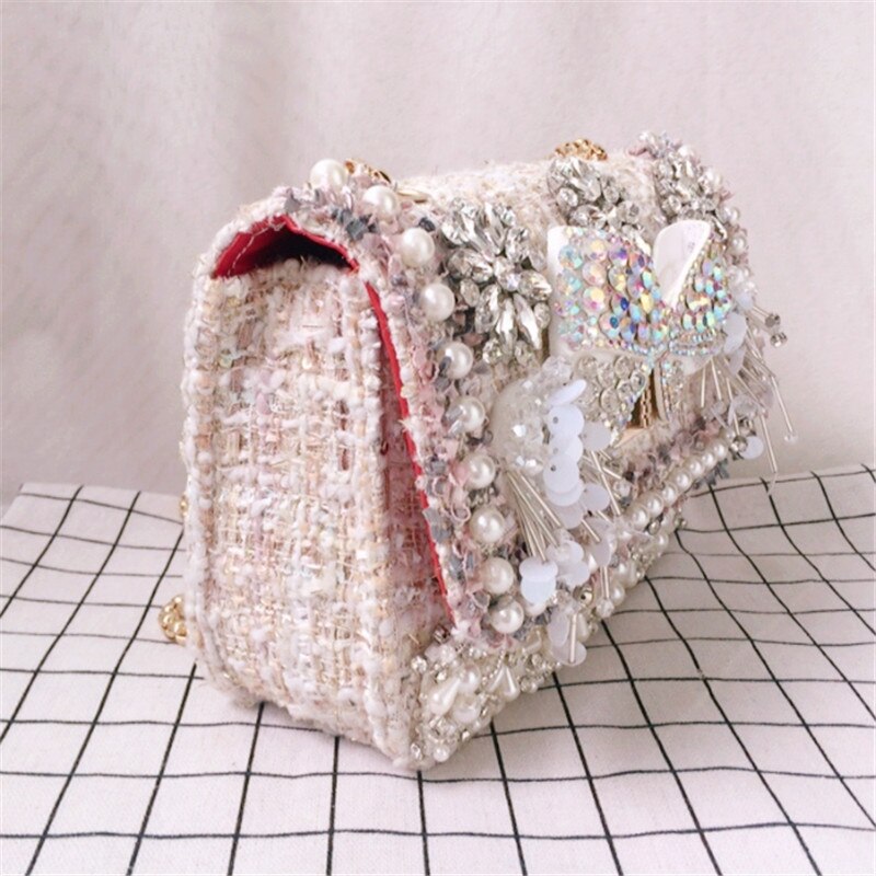 Perler perler crossbody tasker til kvinder luksus bling krystal bue skuldertaske kvindelige små damer aften fest messenger taske