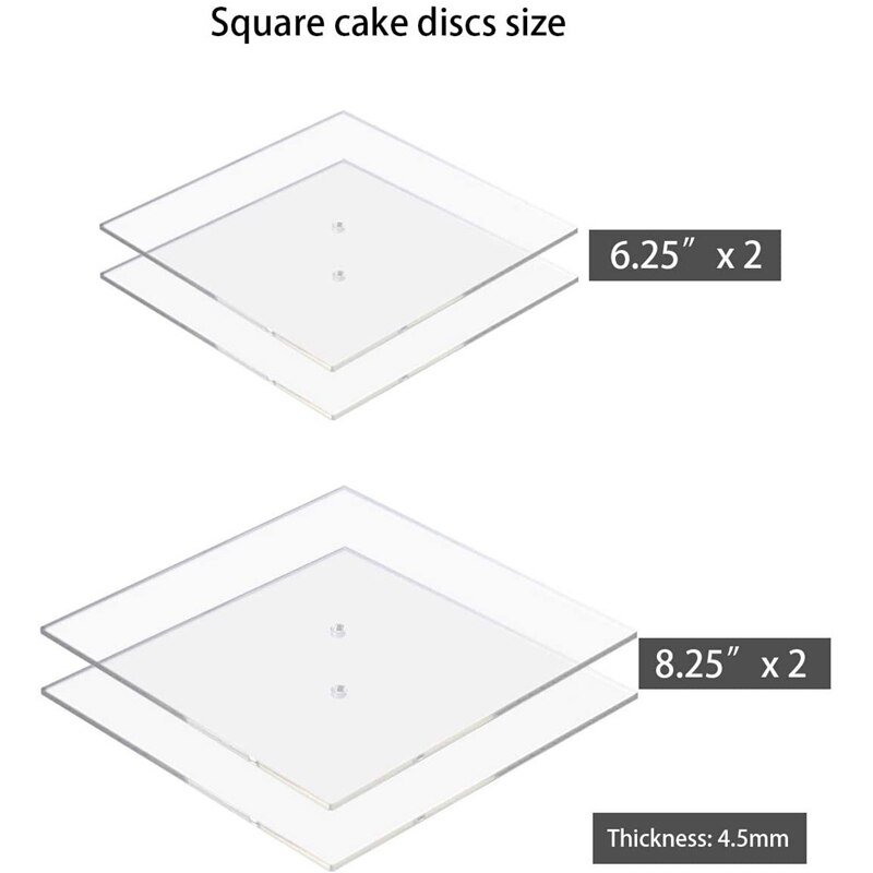 Acryl Vierkante Cake Discs Set,Buttercream Taart Decoreren Gereedschappen Met 4 Vierkante Discs,Icing Schraper, center Deuvel Voor Cake