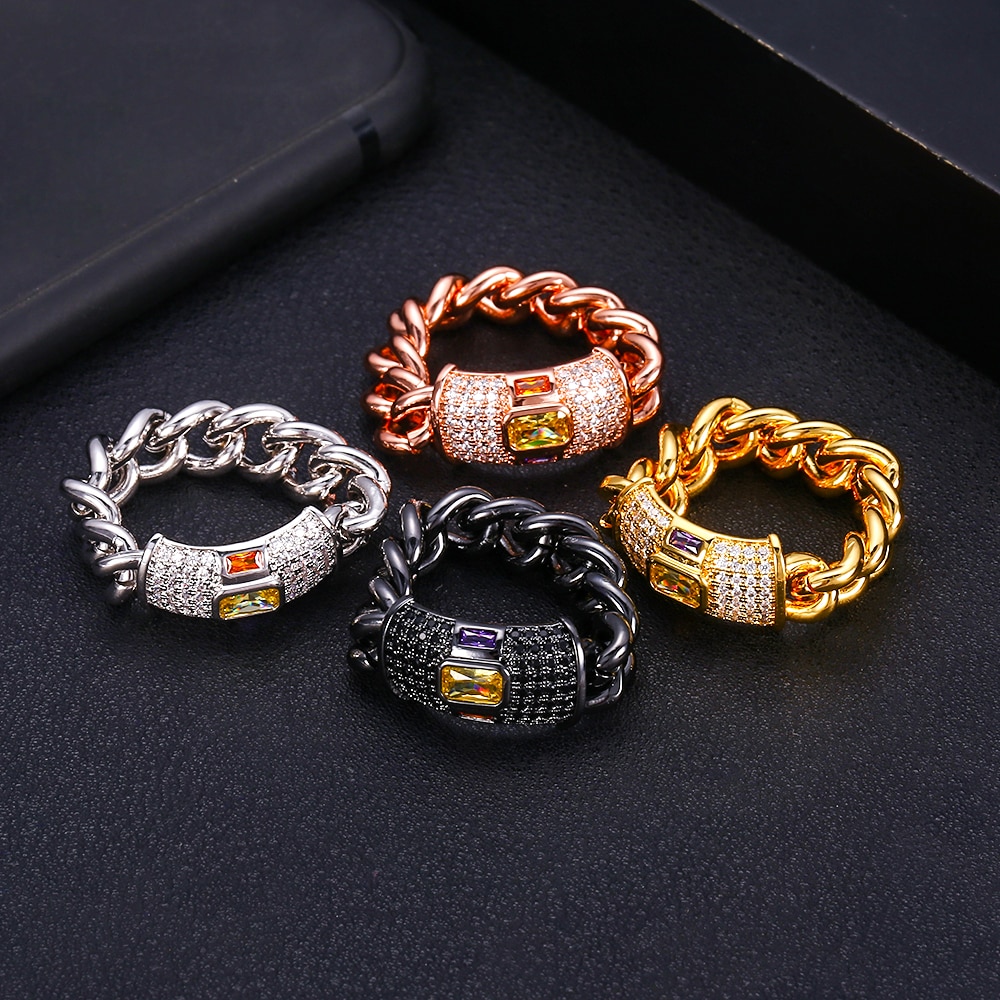 Accking Micro pave chain AAA cubic zircon bracelet ring bangle copper multicolor for women Jewelry