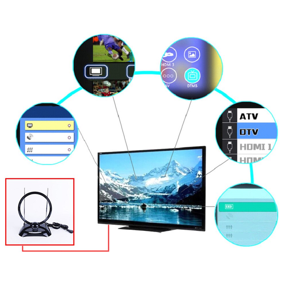 HD With Amplifier Easy Install Coax Cable Signal Booster Broadcast For Digital TV VHF UHF Home Local Channels Indoor Antenna
