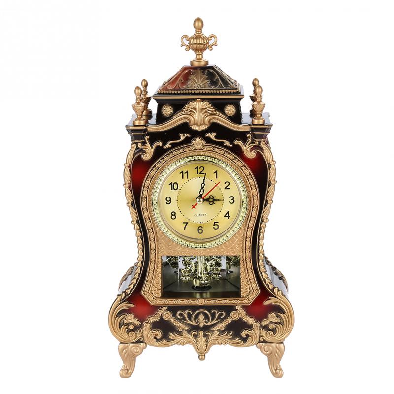 European Desk Clock Antique Vintage Clock Living Room Decoration Desk Clock Mute Sweep Stopwatch 12 Music Time Home Clock: Auburn