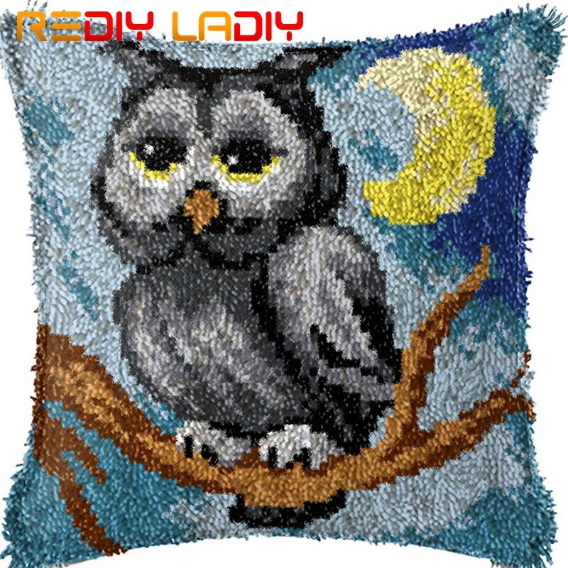 Kits de crochets de fermeture, faites votre propre coussin hibou sur l&#39;arbre, toile imprimée, Crochet de fermeture, housse de coussin, loisirs créatifs: BZ801