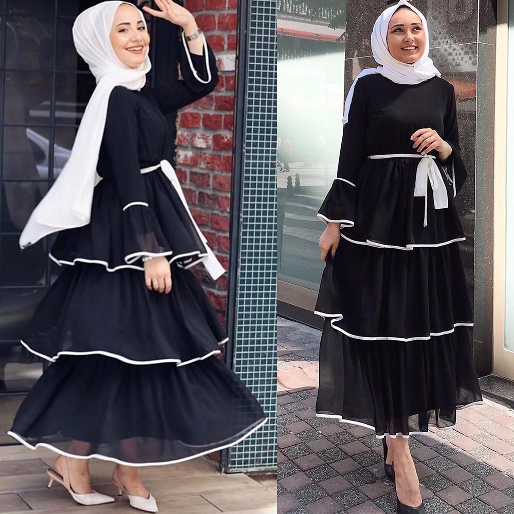 Muslim Dress Women Dubai Abaya Ruffles Full Sleeve Casual Ladies Islamic Clothes Moroccan Kaftan Long Maxi Dresses