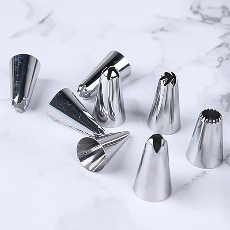 16PCS DIY Ice Piping Cream Pastry Bag Reusable Stainless Steel Nozzle Pastry Tips Converter Squeeze Cake Decorating Baking Tools