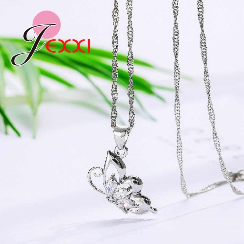 Elegante Mooie Vlinder Sieraden Set 925 Sterling Zilveren Bruiloft Ketting Oorbel Set Jurk Accessoires Fijne Sieraden