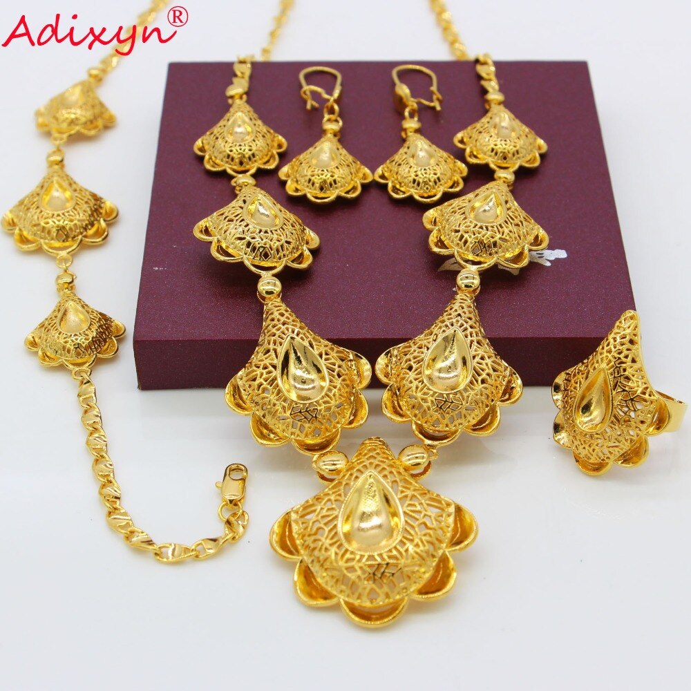 Adixyn Gold Ring/Earrings/Necklaces/Bracelet Jewelry sets for Women Gold Color African/Nigeria Jewellery N09051