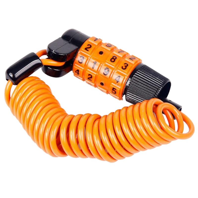 Bicycle Combination Lock Portable 4 Digits MTB Road Bike Lock Codes Changeable Compact 1.2M Cable Zinc Alloy Body: Orange
