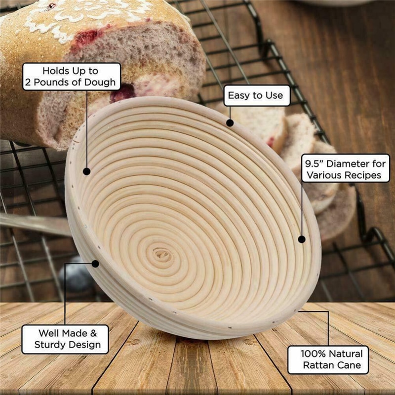 Brød bagning værktøjssæt 9 tommer banneton håndlavet brød gæring kurv korrektur kurv diy sæt mel gæring værktøjer