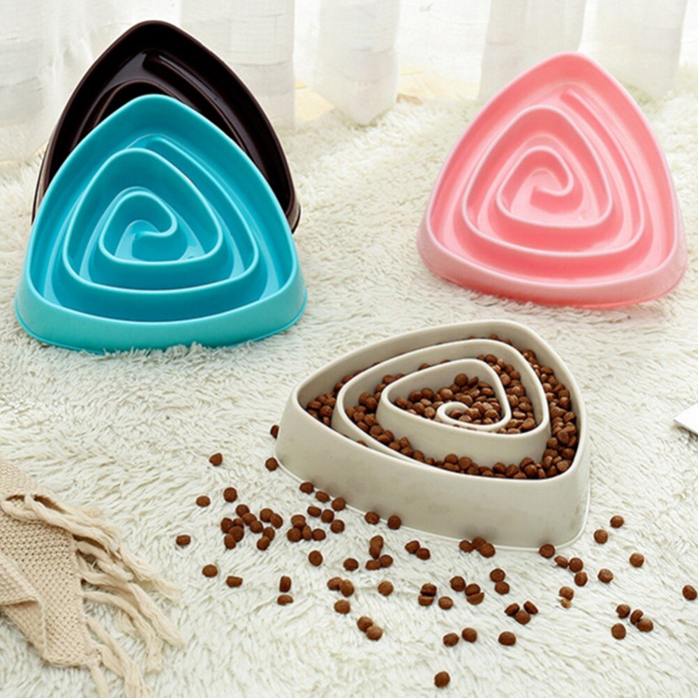 Triangle Slow Eating Puppy Kitten Plastic Food Feeding Pet Avoid Choke Feeder