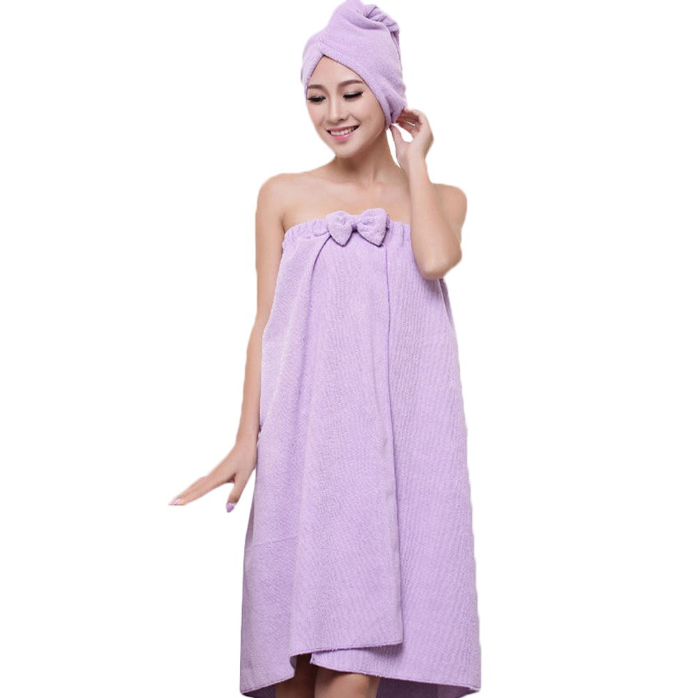 1 Juego de Albornoz para baño para mujer, toalla absorbente mágica de microfibra suave, albornoz para la playa, Toalla de baño de secado rápido: Púrpura
