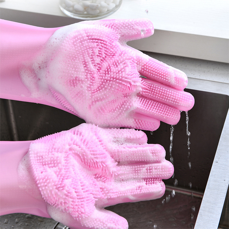 Gants magiques de nettoyage de la vaisselle en caoutchouc Silicone, 1 paire, pour l'entretien de la maison, éponge à récurer, outils de nettoyage de la cuisine