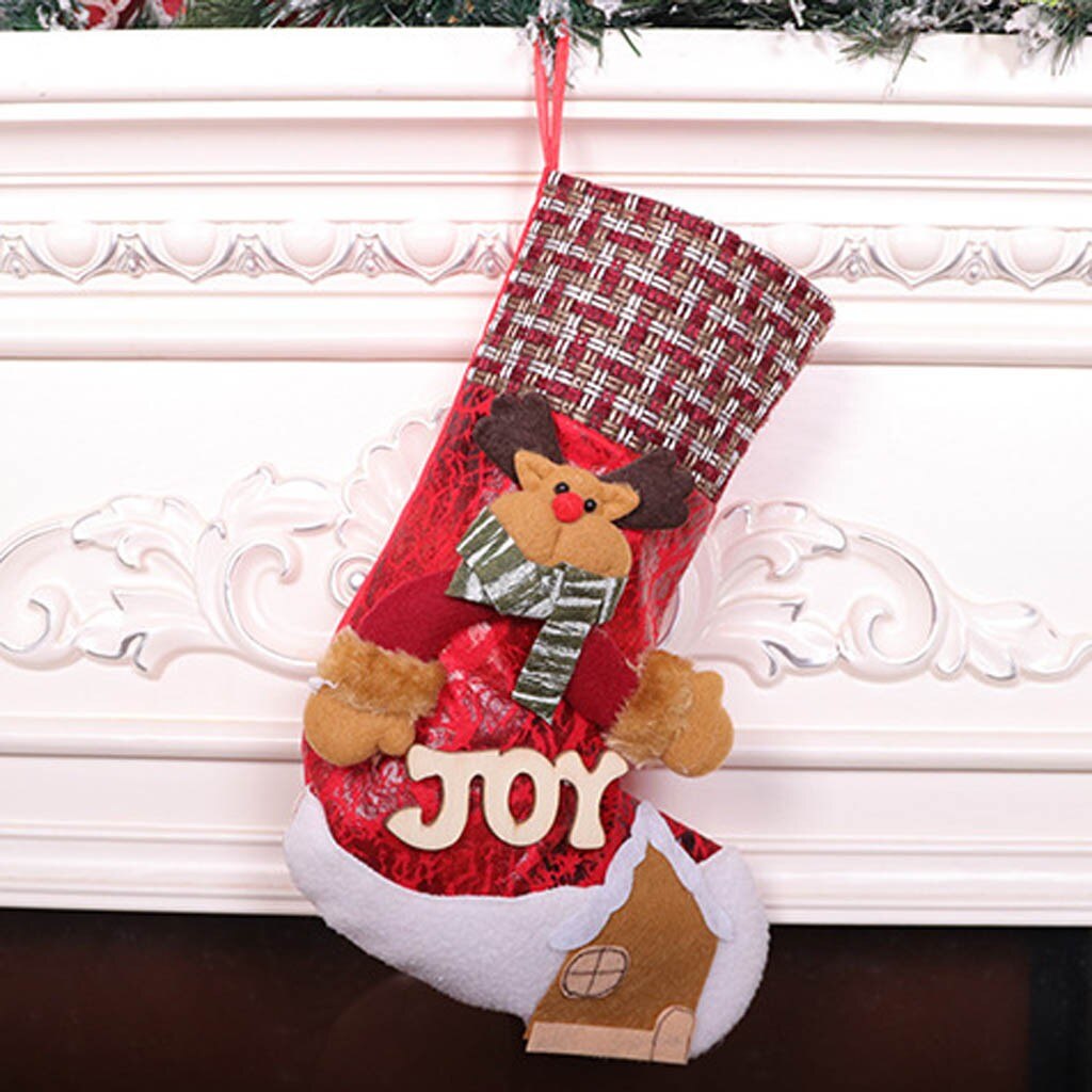 Vrolijk Kerstfeest Pluche Boom Opknoping Snoep Sokken Decoratieve Brief Patroon Kerstsok Bag Kerst Hanger: D