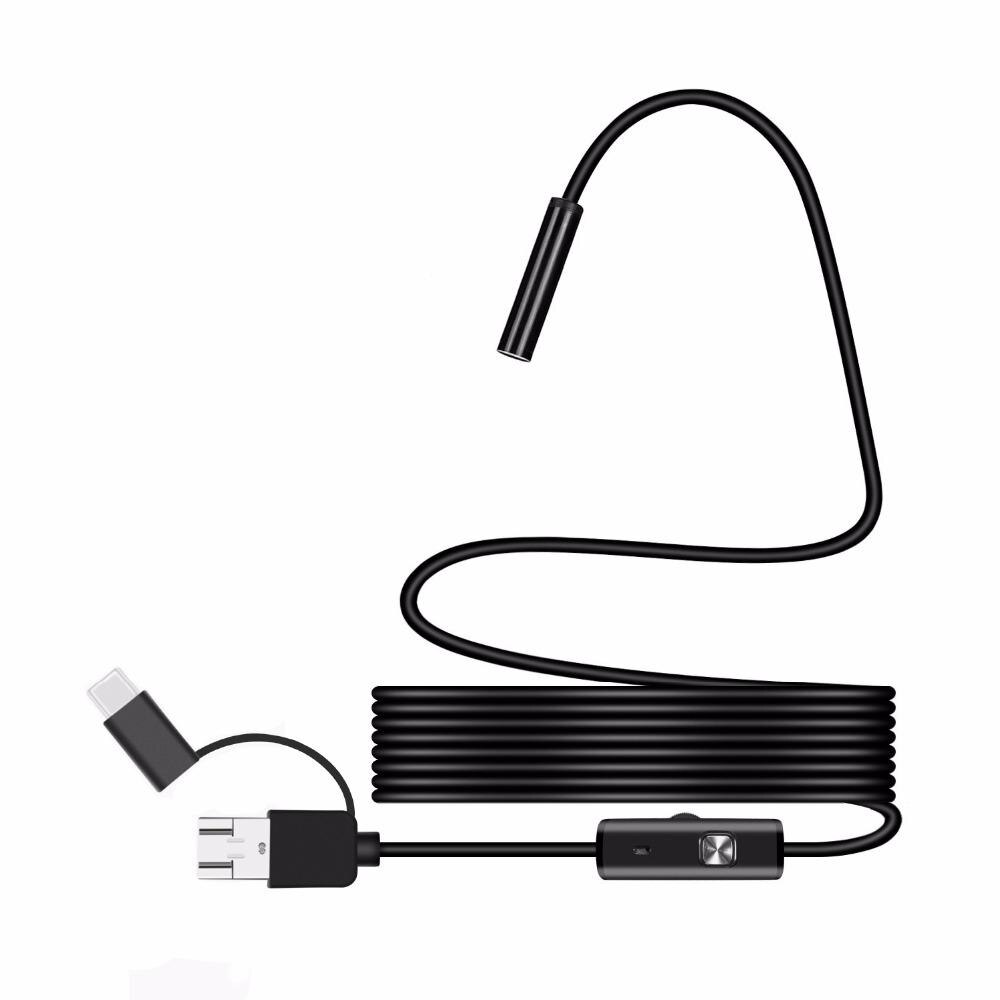 Mini cámara endoscópica HD 1200P IP68 2M tubo Flexible duro Mirco USB tipo-c boroscopio inspección de Video para Android endoscopio de coche