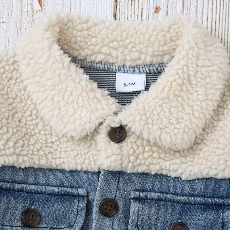 Baby Meisje Jongen Denim Katoenen Jas Baby Waggel Kind Jean Jas Denim Fleece Patchwork Baby Blazer Uitloper Lente Herfst 0-3Y