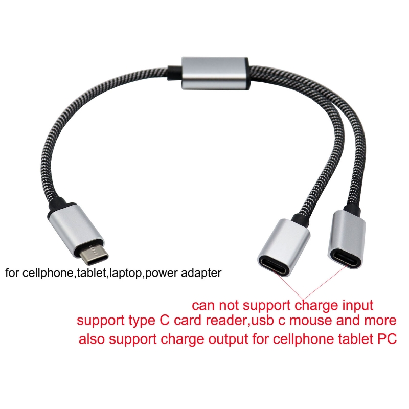 USB C mannelijk naar dubbel USB C vrouwelijk splittersnoerconverter Meerdere hubs USB C-poort Hublader Power Split-adapter